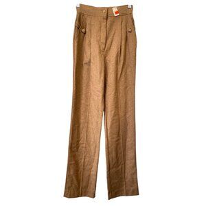 Vintage 70s Sweet Apple High Waist Trousers Size 7 Pants Pleated Brown Wool NEW